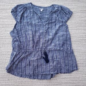 ​Falls Creek Womens 3X Blue White Pattern Sleeveless Tank Top Chambray Denim
